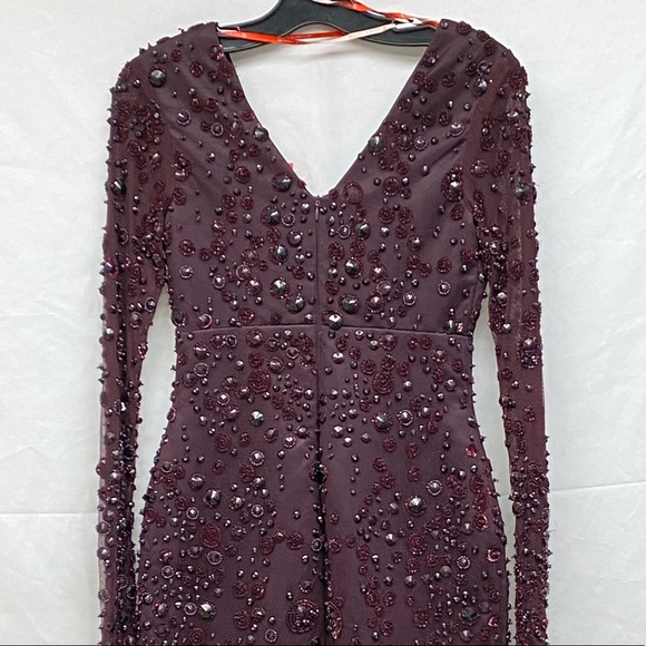 Monique Lhuillier V-Neck all over embroidered long sleeves dress - Picture 4 of 8